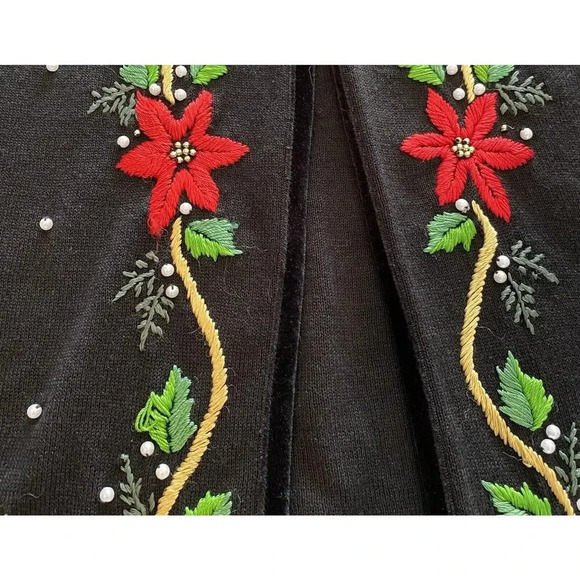 Vintage Victoria Jones Christmas Cardigan Sweater Embroidered Sequin Size Medium - Picture 3 of 10